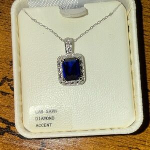 Sterling Silver Blue Lab Sapphire and Diamond Accent Pendant Necklace